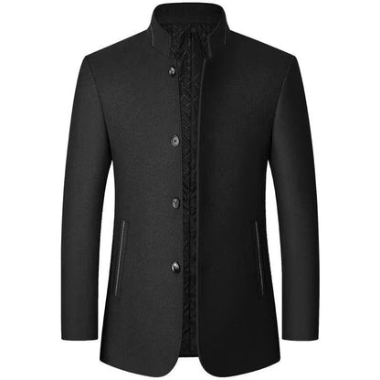 Men's Solid Color Overcoat, Elegant, Casual, Comfortable Long-Sleeved Button-Down Jacket