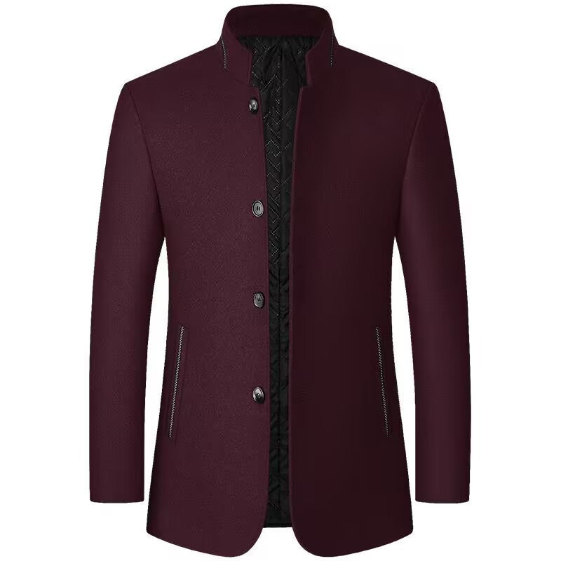 Men's Solid Color Overcoat, Elegant, Casual, Comfortable Long-Sleeved Button-Down Jacket