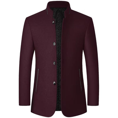 Men's Solid Color Overcoat, Elegant, Casual, Comfortable Long-Sleeved Button-Down Jacket