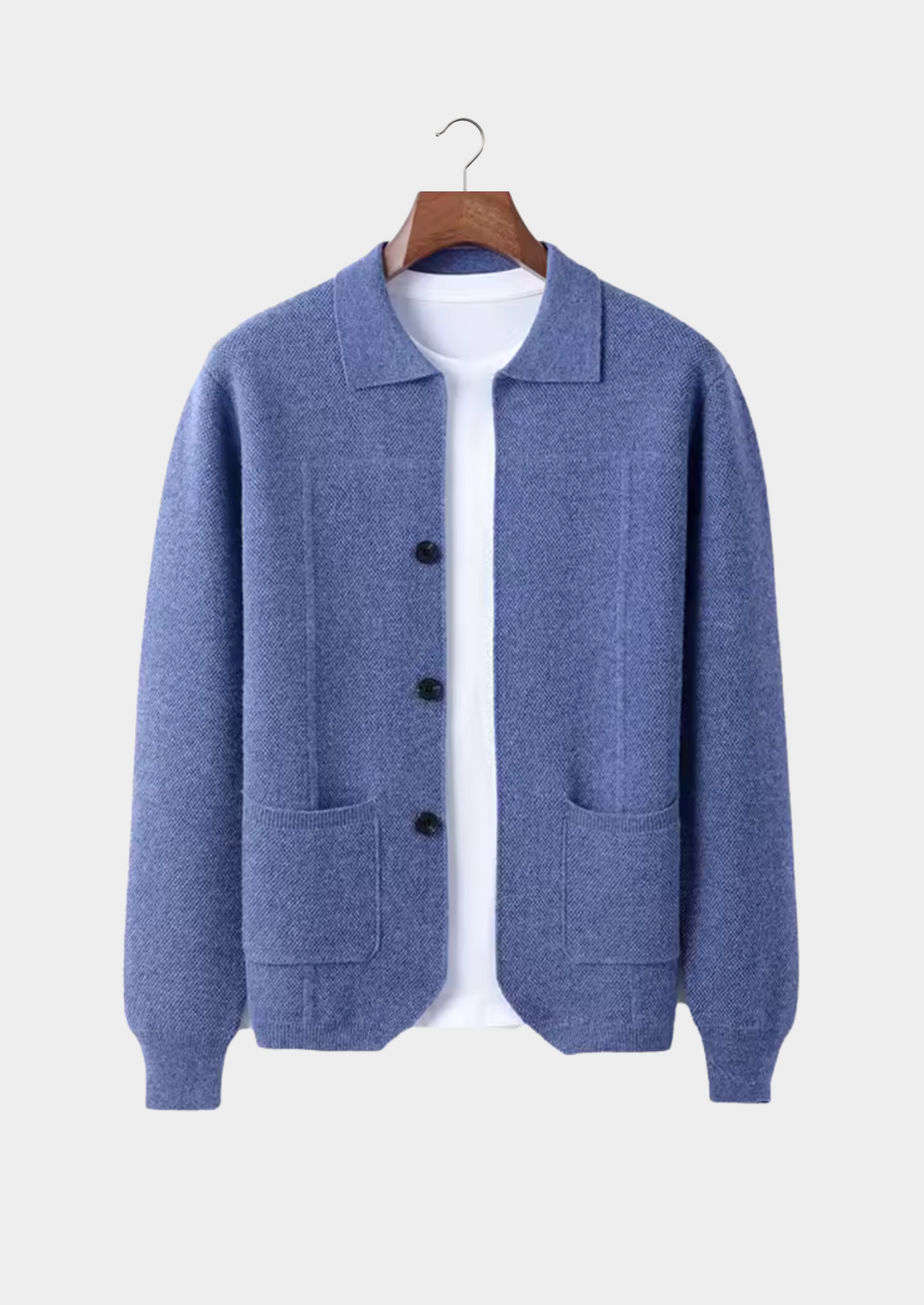 Pure Extra-Fine Merino Wool Sea Blue Button Overshirt