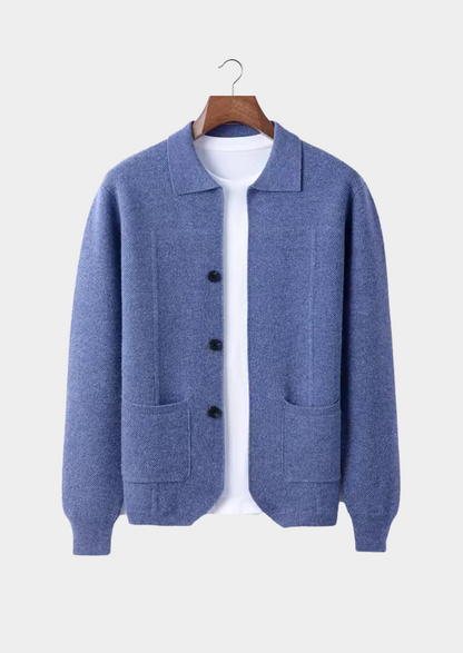 Pure Extra-Fine Merino Wool Sea Blue Button Overshirt