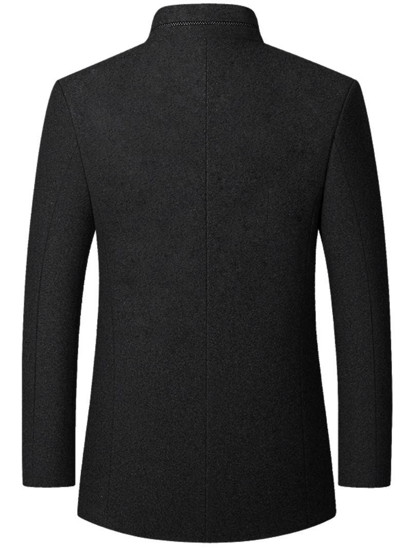Men's Solid Color Overcoat, Elegant, Casual, Comfortable Long-Sleeved Button-Down Jacket