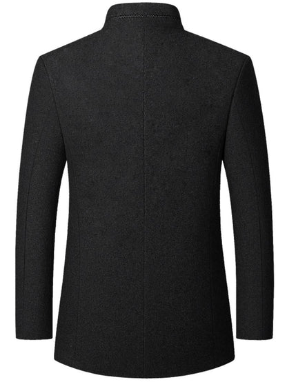Men's Solid Color Overcoat, Elegant, Casual, Comfortable Long-Sleeved Button-Down Jacket