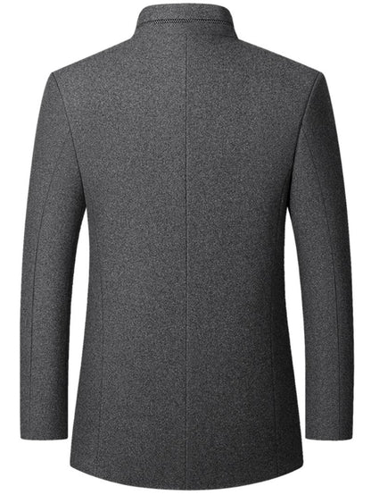 Men's Solid Color Overcoat, Elegant, Casual, Comfortable Long-Sleeved Button-Down Jacket