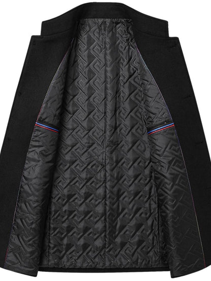 Men's Solid Color Overcoat, Elegant, Casual, Comfortable Long-Sleeved Button-Down Jacket