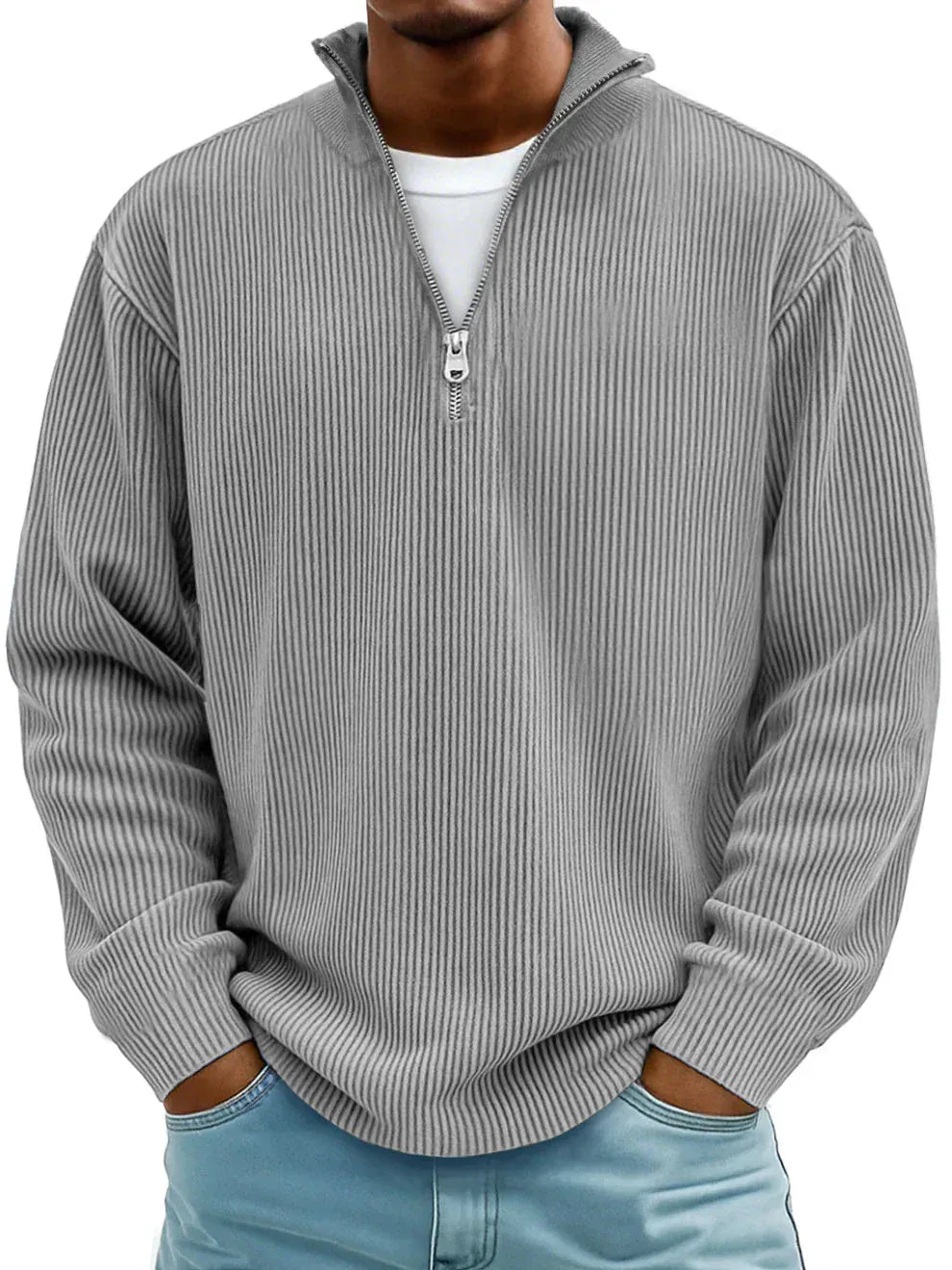 DONACCI Ribbed Zip Sweater