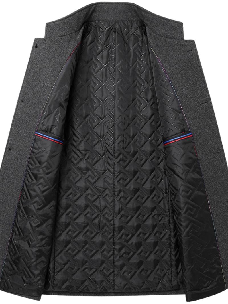 Men's Solid Color Overcoat, Elegant, Casual, Comfortable Long-Sleeved Button-Down Jacket