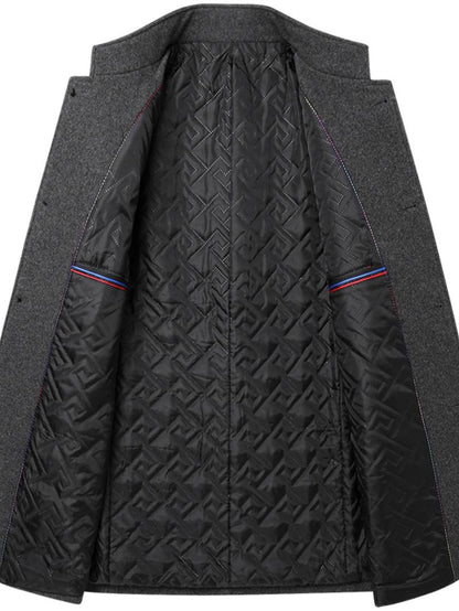 Men's Solid Color Overcoat, Elegant, Casual, Comfortable Long-Sleeved Button-Down Jacket