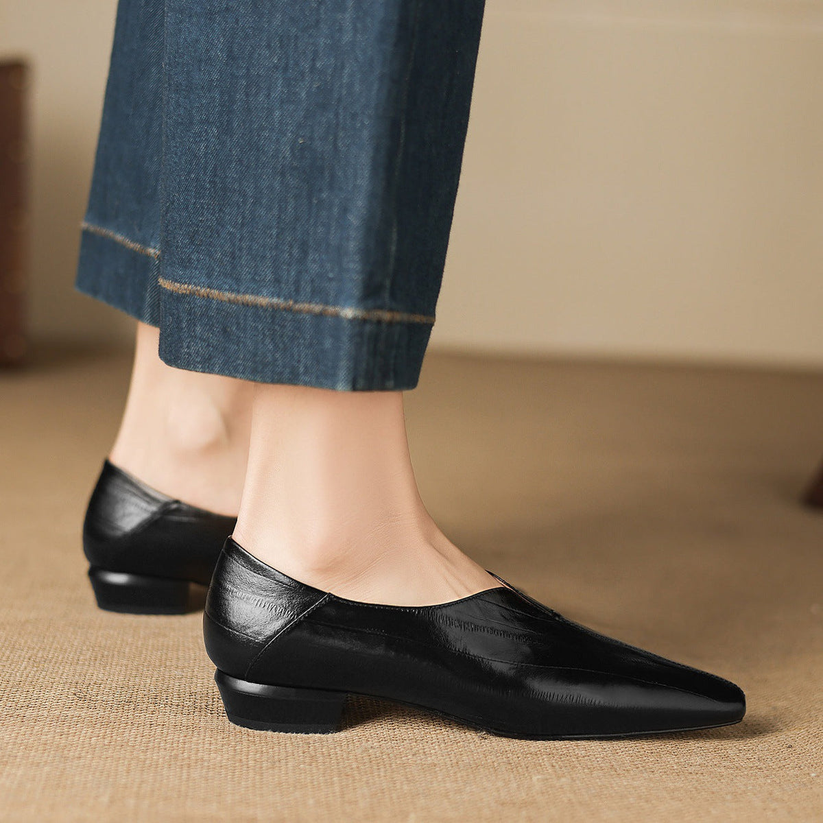 Elara Genuine Leather Chiseled-Toe Pumps