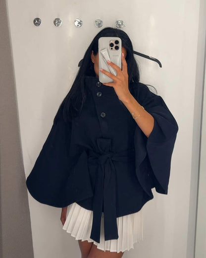 Marianne High-Neck Belted Cape Jacket