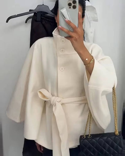 Marianne High-Neck Belted Cape Jacket