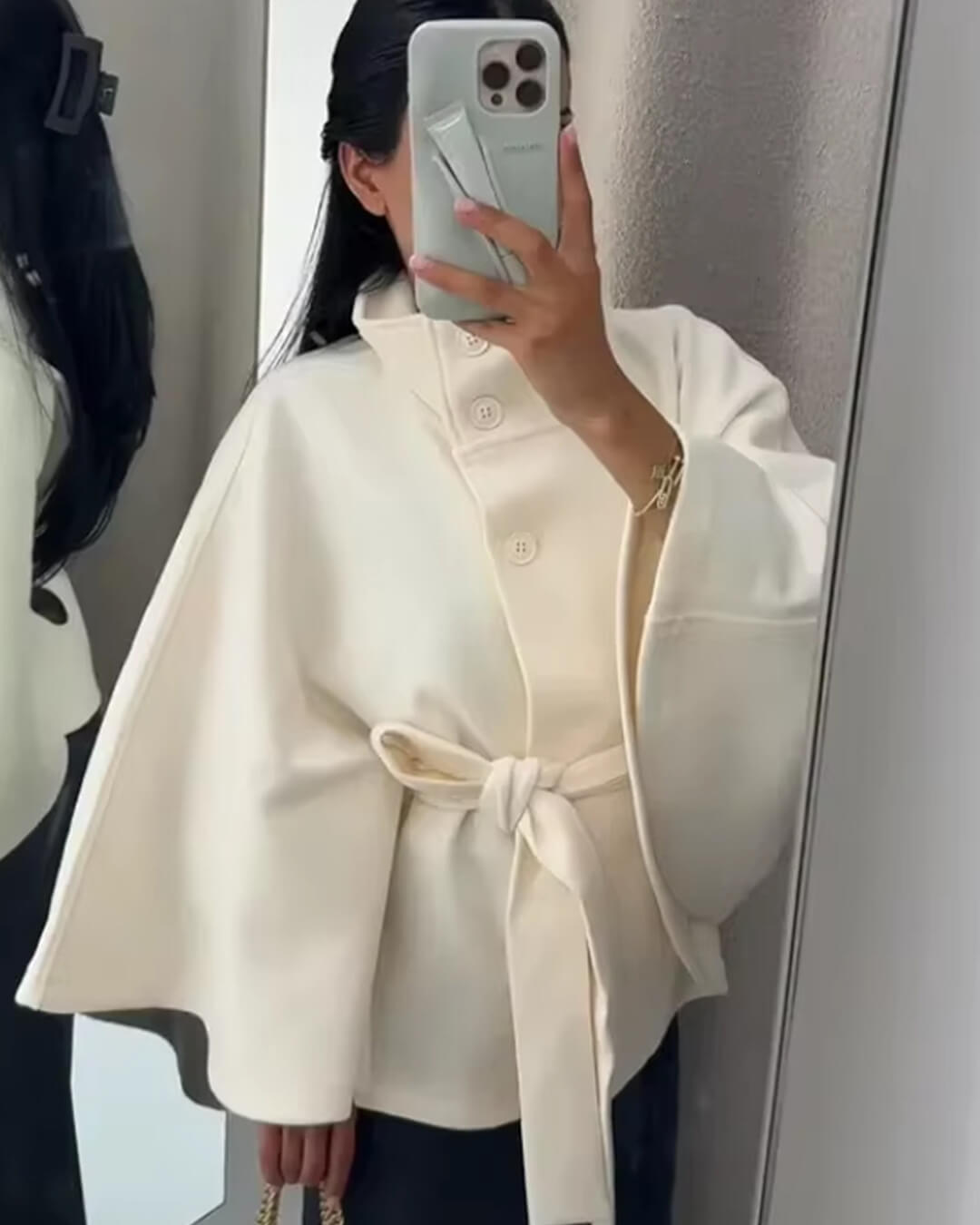 Marianne High-Neck Belted Cape Jacket