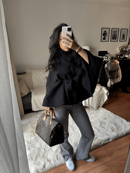 Marianne High-Neck Belted Cape Jacket