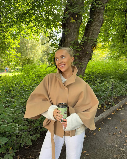 Marianne High-Neck Belted Cape Jacket