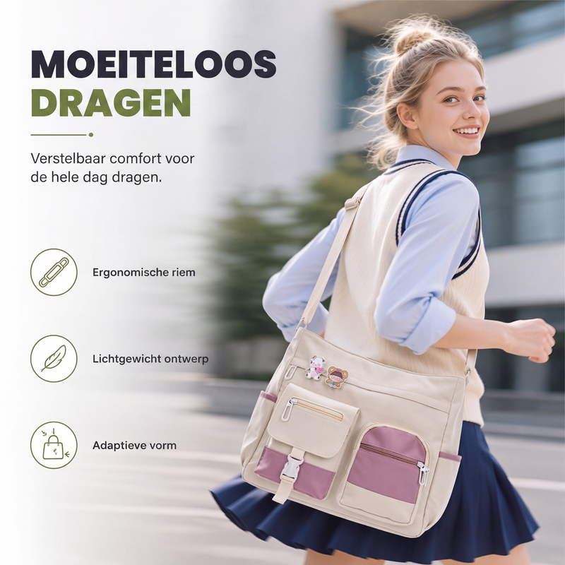 Canvas draagtas met grote capaciteit en meerdere vakken